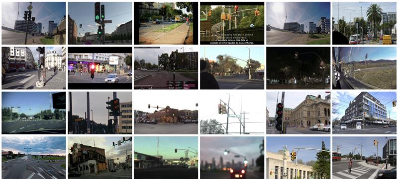 “A traffic light seen at an intersection of a road or street”の検索結果例