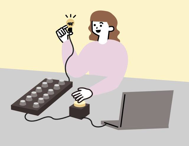 システム制御や信号処理の実験を行っている女性のイラスト